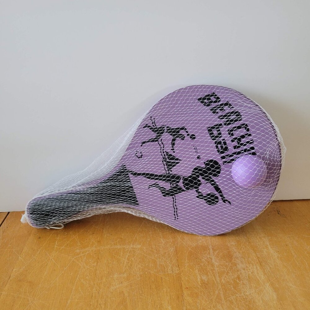 Vintage Purple Wooden Beach Ball Paddle Ball Set Of 2 with Ball